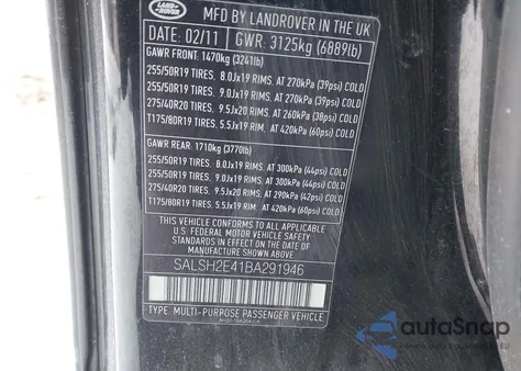 2011 Land Rover Range Rover Sport Supercharged from USA, damaged, VIN SALSH2E41BA291946